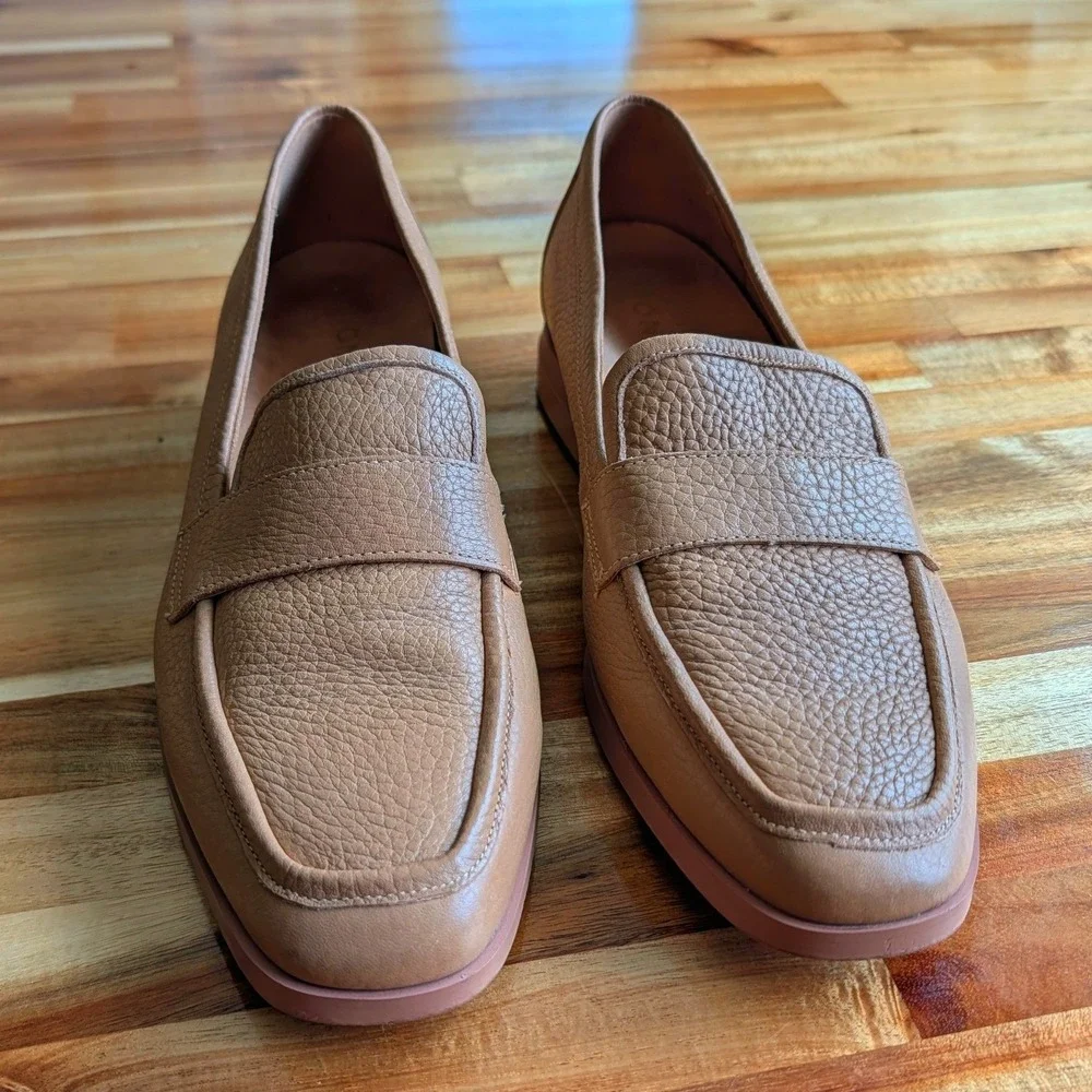 Vionic Sellah Tan Pebbled Leather Penny Loafers Comfort Shoes Women's Size 10